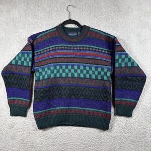 VTG Warren Scott Sweater Men fit Wool Blend Geometric Grandpa Retro XL (fits S)